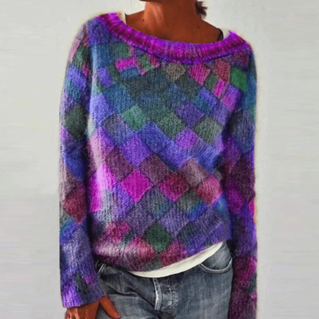 Maglione Multicolore Da Donna Con Girocollo E Maniche Lunghe, immagine 4