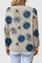 Maglione Floreale Da Donna Con Scollo A V E Maniche Traforate, immagine 2