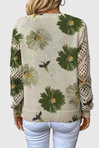 Maglione Floreale Da Donna Con Scollo A V E Maniche Traforate, immagine 4