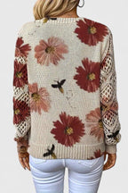 Maglione Floreale Da Donna Con Scollo A V E Maniche Traforate, immagine 6