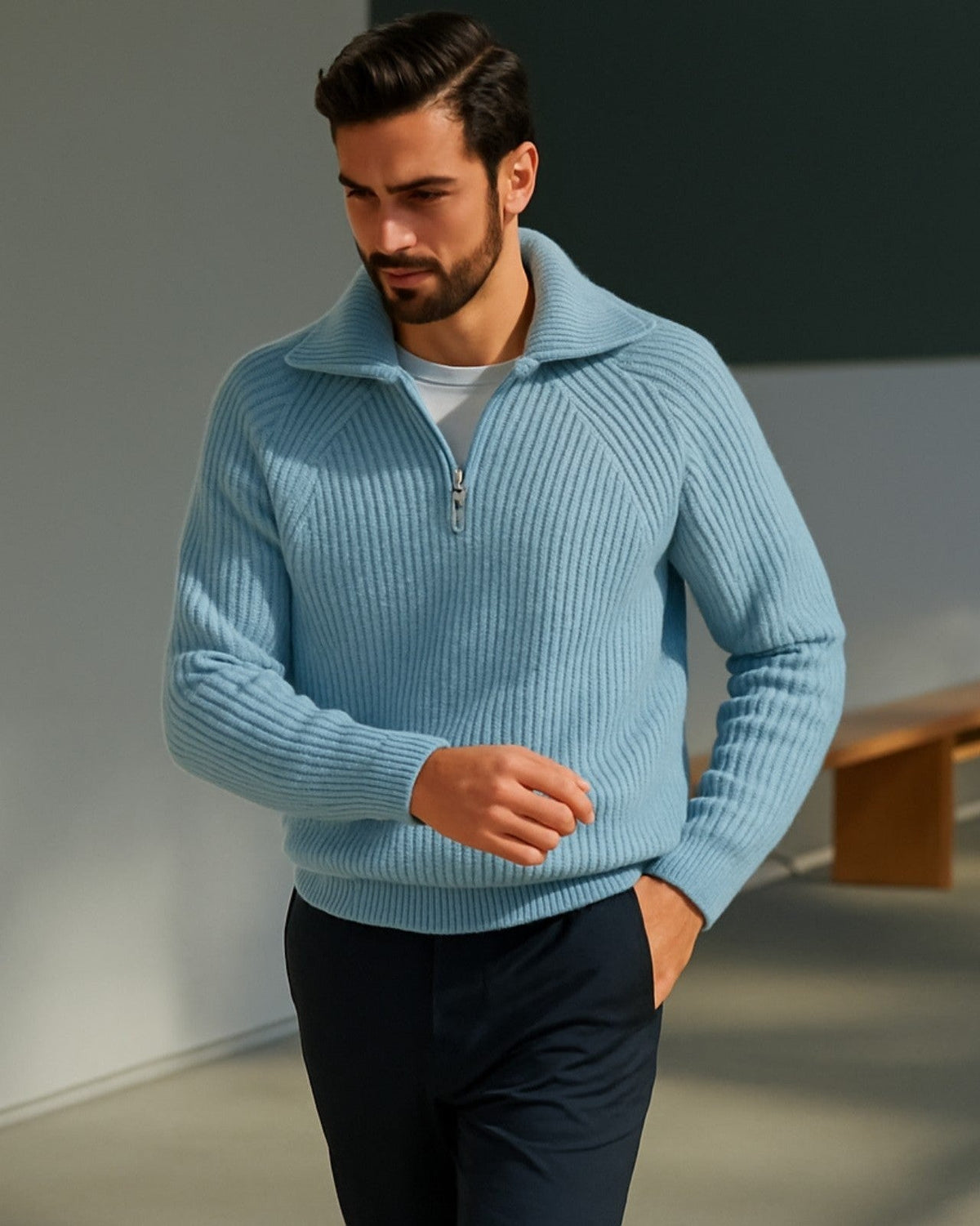 Maglione Uomo | Colletto Ampio & Mezza Zip Pratica
