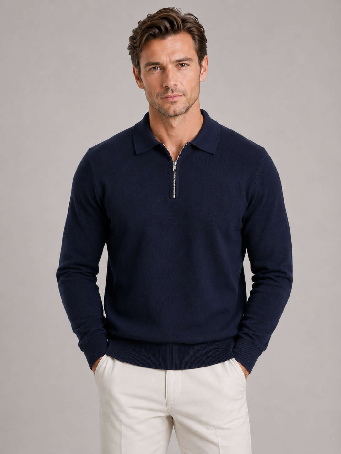 Maglione Uomo | Collo Polo con Mezza Zip Raffinato