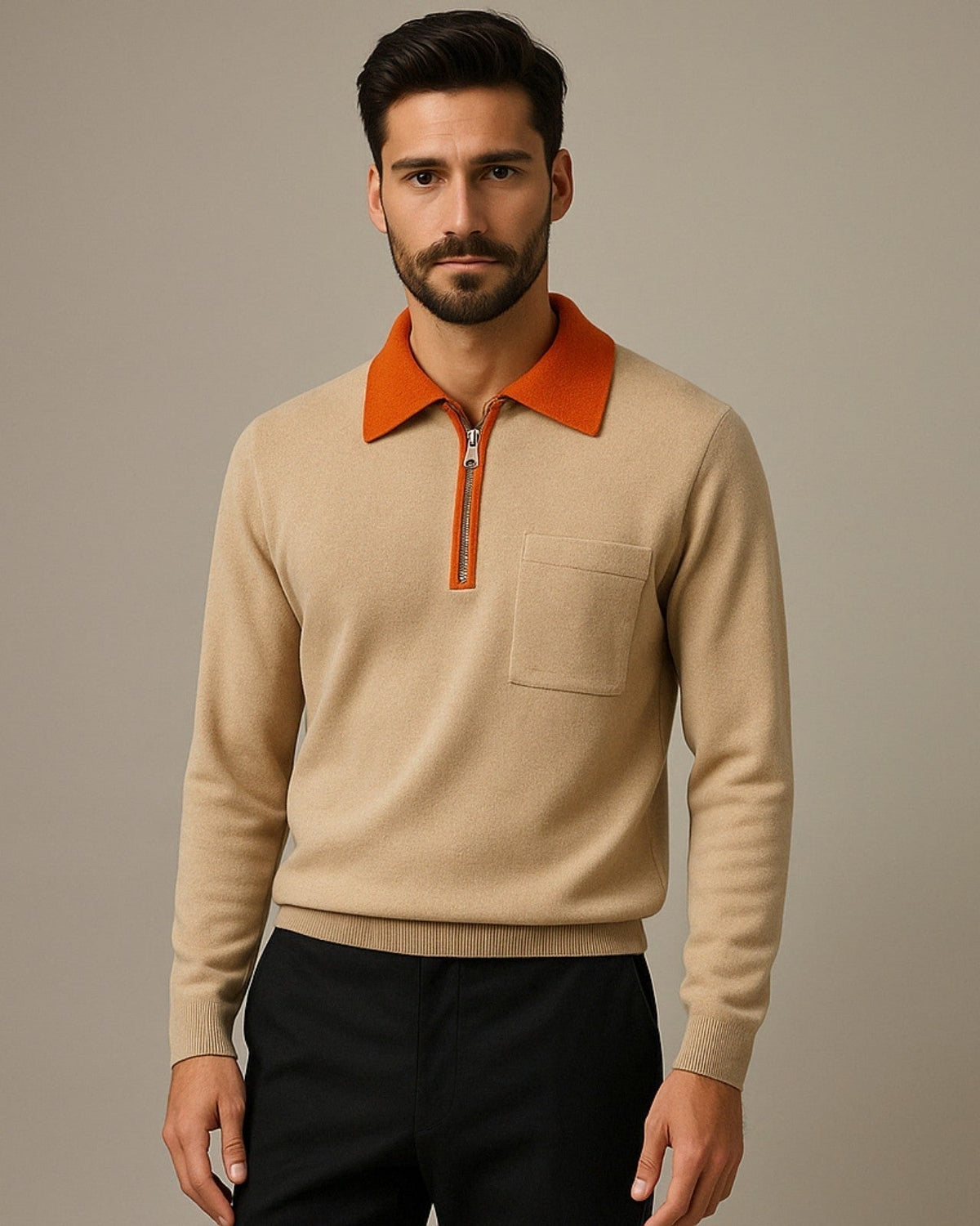 Maglione Uomo | Collo Polo con Zip & Taschino