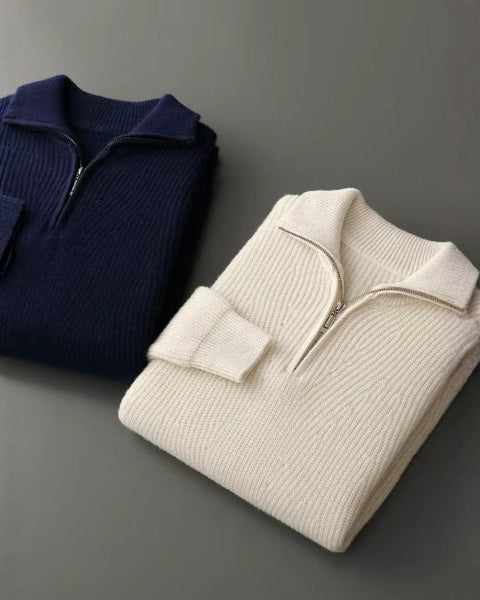 Maglione Uomo | Mezza Zip & Trama a Coste