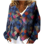 Cardigan A Quadri Da Donna Con Scollo A V E Bottoni, immagine 1