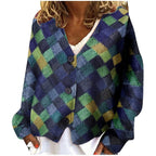 Cardigan A Quadri Da Donna Con Scollo A V E Bottoni, immagine 4
