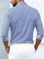 Camicia A Righe Da Uomo Slim Fit Con Maniche Lunghe, immagine 2