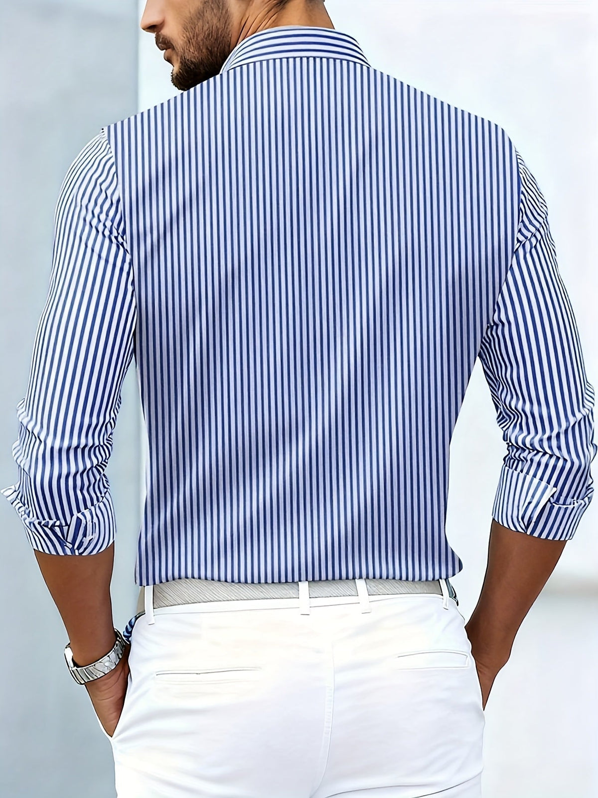 Camicia A Righe Da Uomo Slim Fit Con Maniche Lunghe, immagine 2