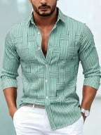 Camicia A Righe Da Uomo Slim Fit Con Maniche Lunghe, immagine 3