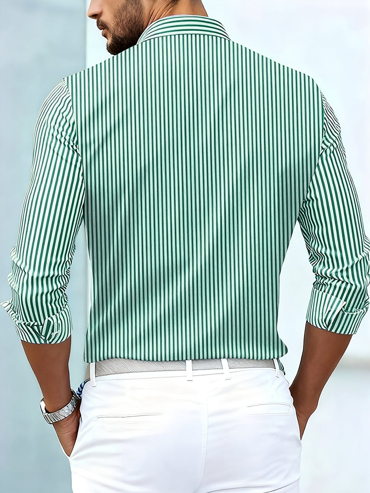 Camicia A Righe Da Uomo Slim Fit Con Maniche Lunghe, immagine 4