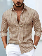 Camicia A Righe Da Uomo Slim Fit Con Maniche Lunghe, immagine 5