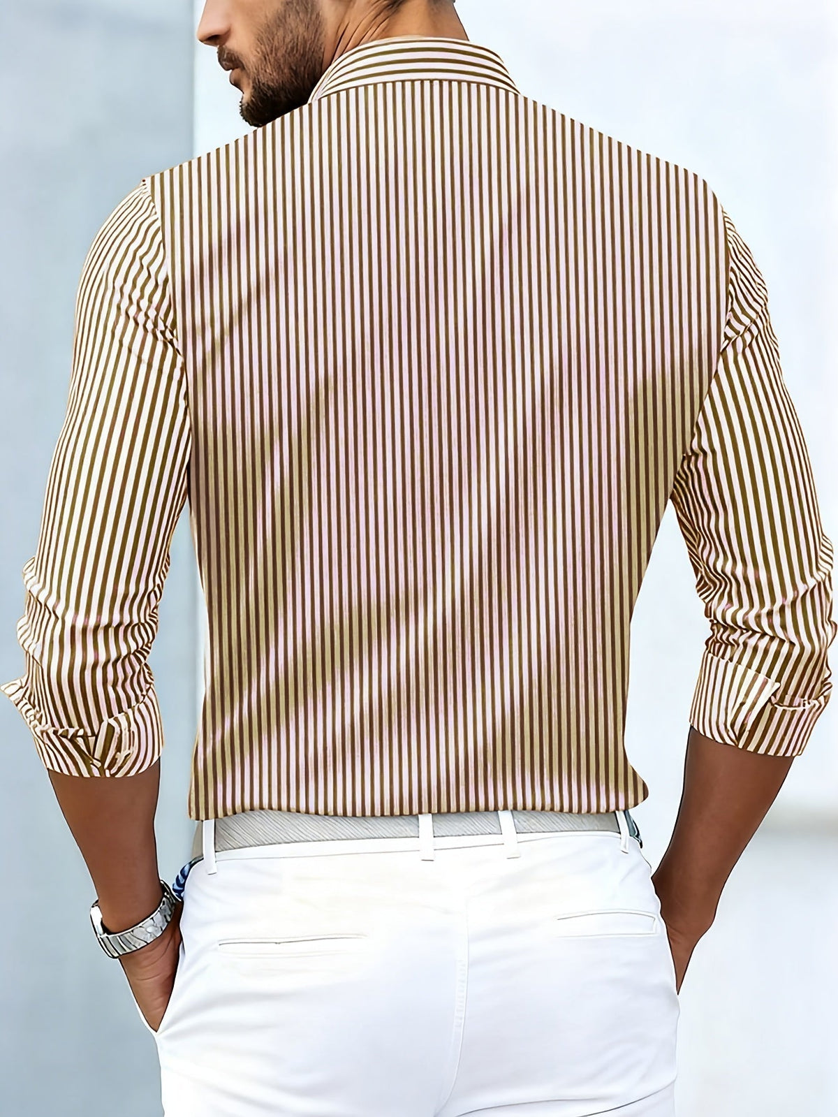 Camicia A Righe Da Uomo Slim Fit Con Maniche Lunghe, immagine 6