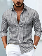 Camicia A Righe Da Uomo Slim Fit Con Maniche Lunghe, immagine 7