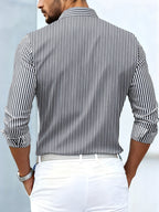 Camicia A Righe Da Uomo Slim Fit Con Maniche Lunghe, immagine 8