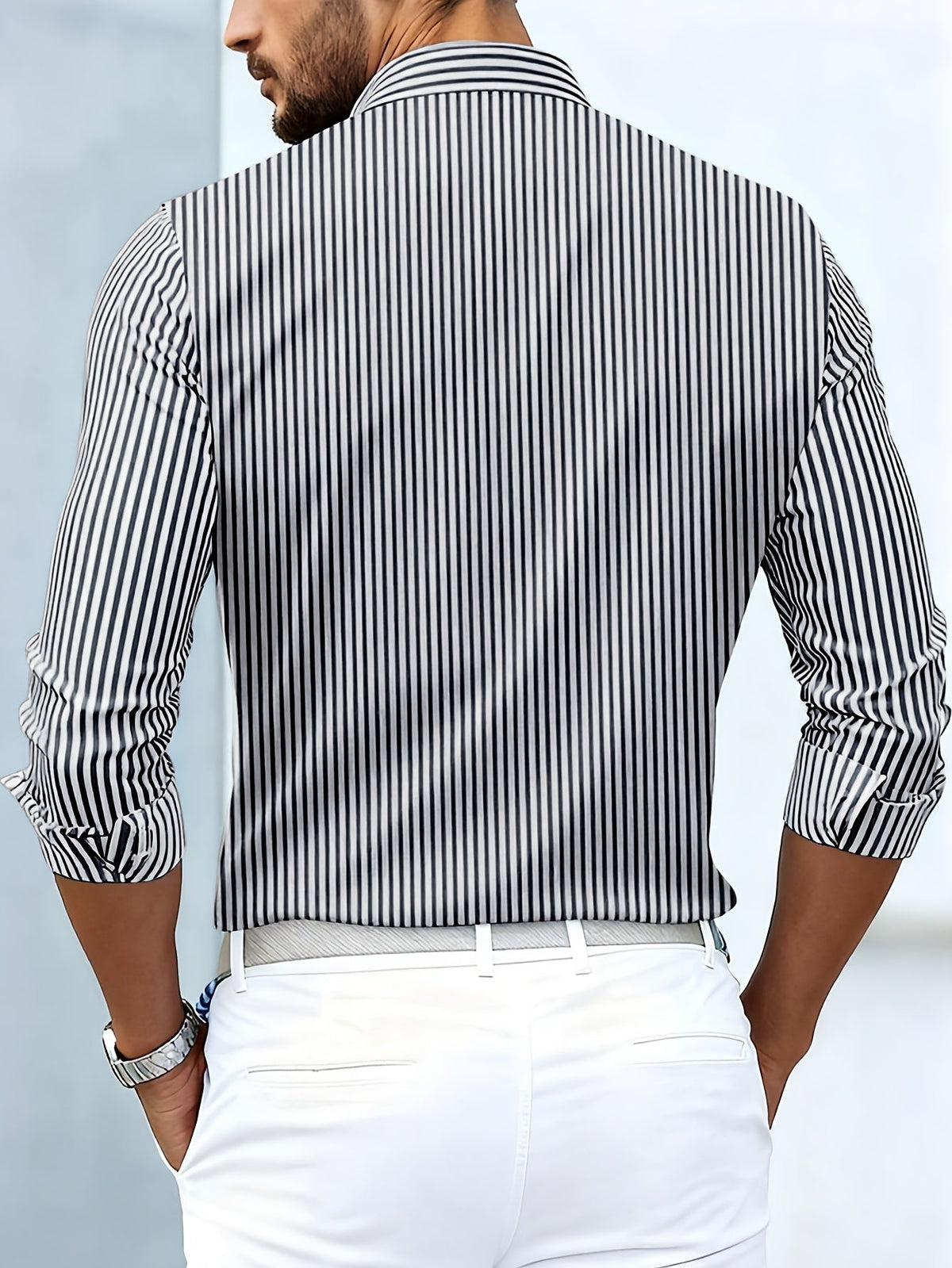 Camicia A Righe Da Uomo Slim Fit Con Maniche Lunghe, immagine 8
