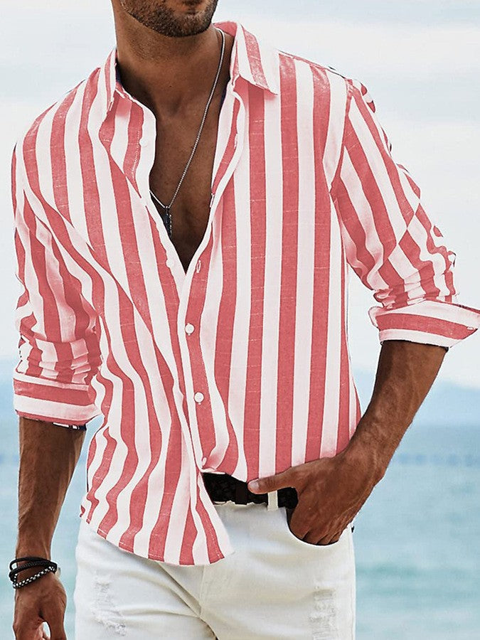Camicia A Righe Da Uomo A Maniche Lunghe Con Colletto Classico, immagine 2