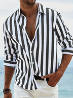Camicia A Righe Da Uomo A Maniche Lunghe Con Colletto Classico, immagine 3