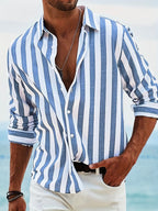 Camicia A Righe Da Uomo A Maniche Lunghe Con Colletto Classico, immagine 1