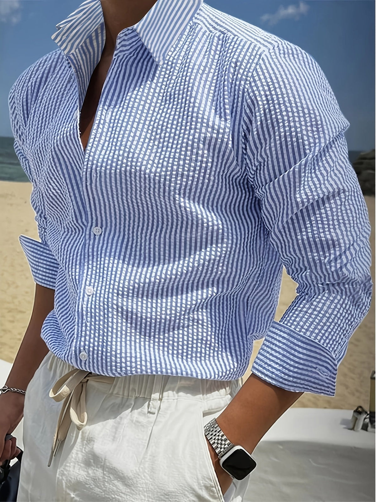 Camicia A Righe Sottili Da Uomo A Maniche Lunghe, immagine 2