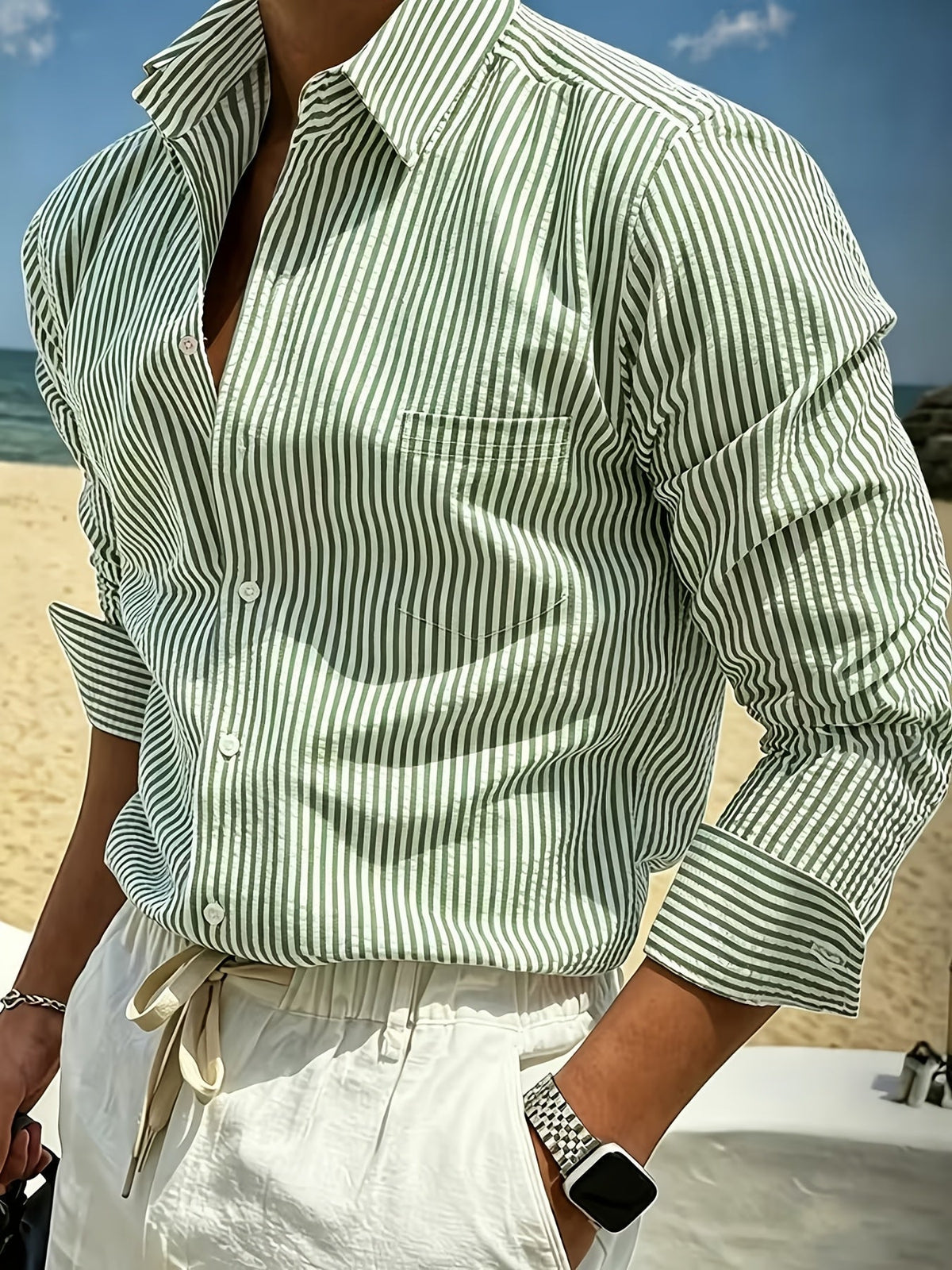 Camicia A Righe Sottili Da Uomo A Maniche Lunghe, immagine 4