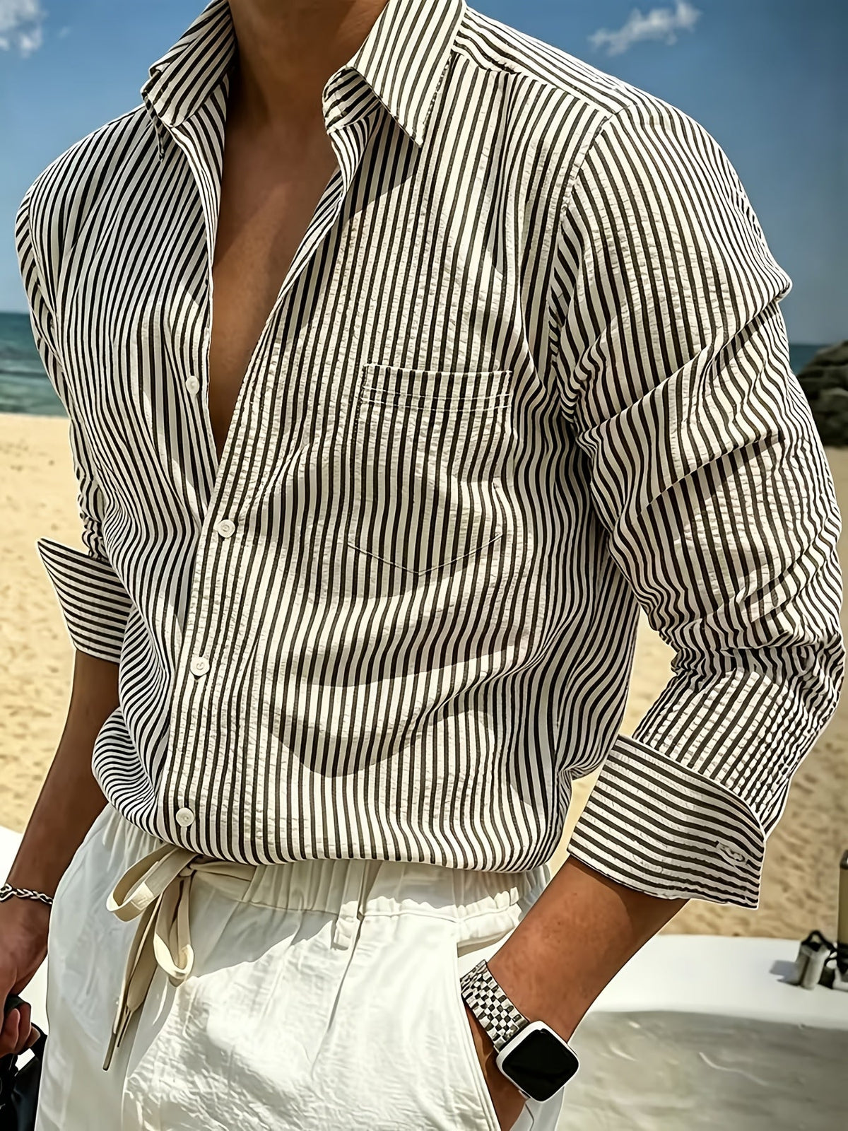Camicia A Righe Sottili Da Uomo A Maniche Lunghe, immagine 5