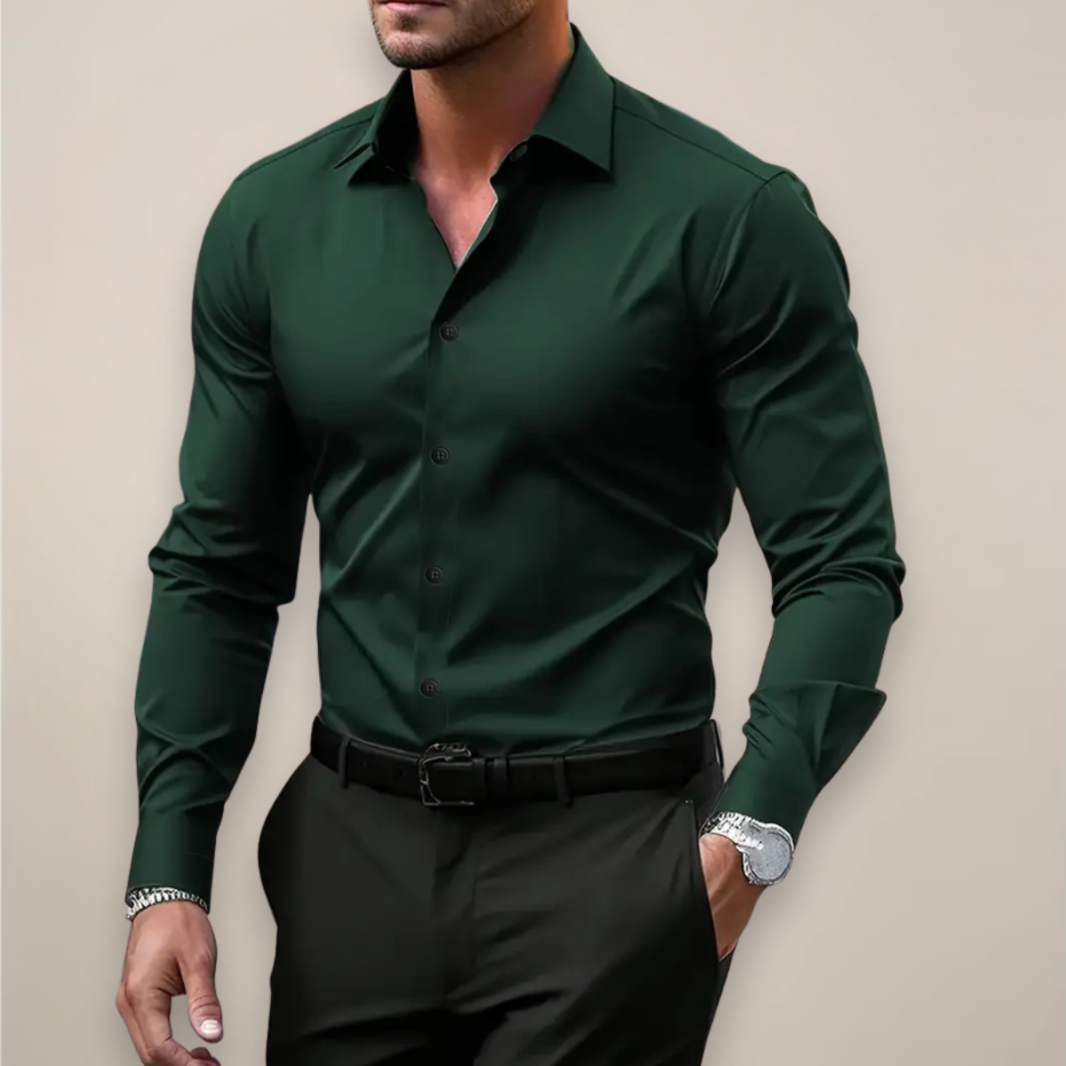 Camicia Slim Da Uomo A Maniche Lunghe Con Colletto Classico, immagine 3