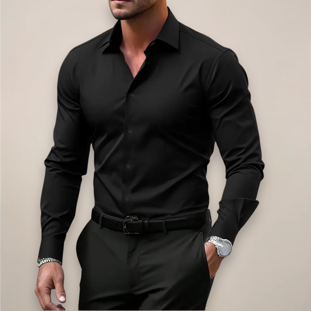 Camicia Slim Da Uomo A Maniche Lunghe Con Colletto Classico, immagine 6