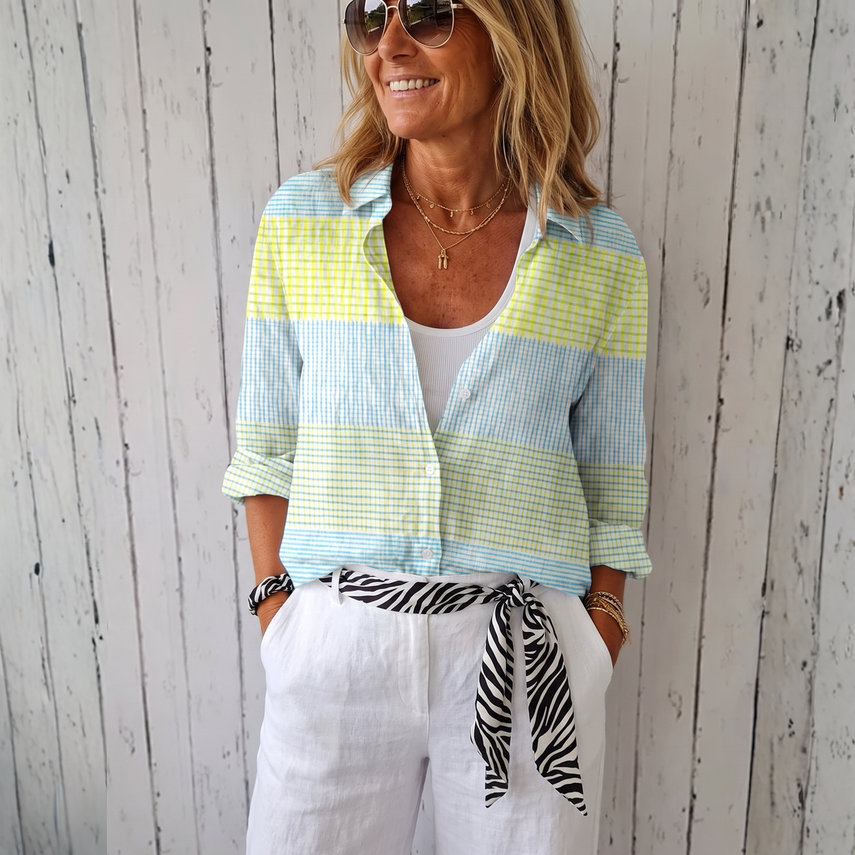 Camicia A Quadretti Da Donna Con Maniche Lunghe E Linea Ampia, immagine 2