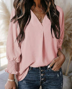 Blusa Da Donna Con Scollo A V E Polsini Arricciati, immagine 2