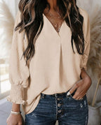 Blusa Da Donna Con Scollo A V E Polsini Arricciati, immagine 3