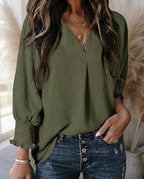 Blusa Da Donna Con Scollo A V E Polsini Arricciati, immagine 4