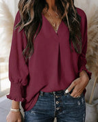 Blusa Da Donna Con Scollo A V E Polsini Arricciati, immagine 6