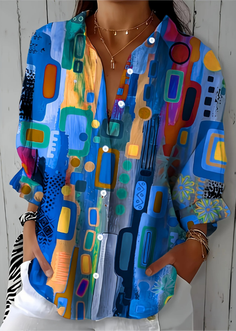 Camicia Stampata Da Donna A Maniche Lunghe Con Colletto, immagine 3