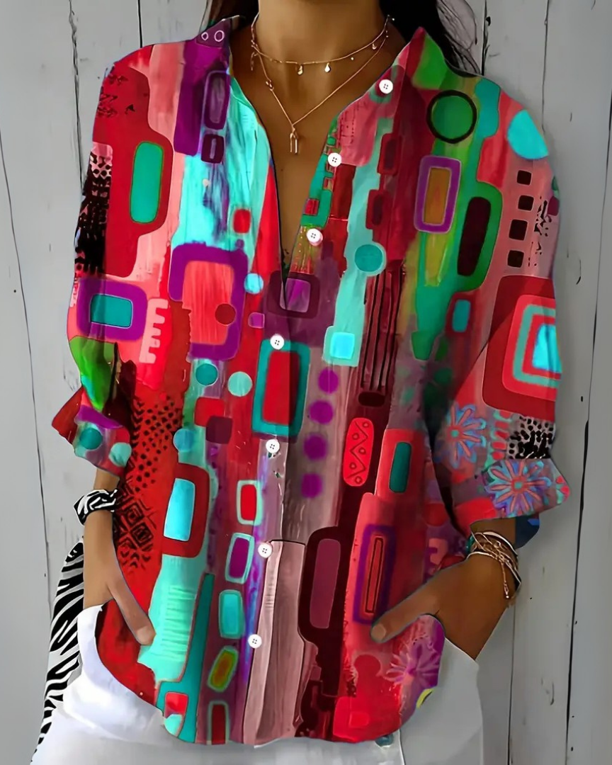 Camicia Stampata Da Donna A Maniche Lunghe Con Colletto, immagine 5