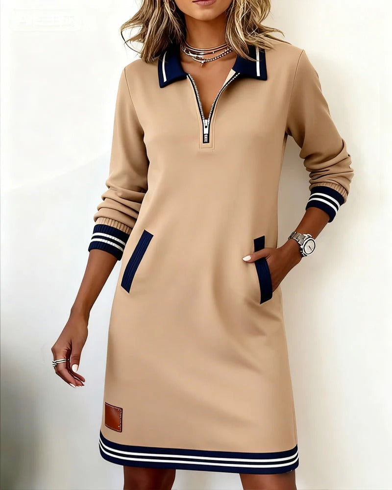 Abito Polo Midi Da Donna Con Mezza Zip E Tasche, immagine 4