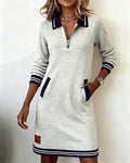 Abito Polo Midi Da Donna Con Mezza Zip E Tasche, immagine 1