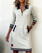 Abito Polo Midi Da Donna Con Mezza Zip E Tasche, immagine 1