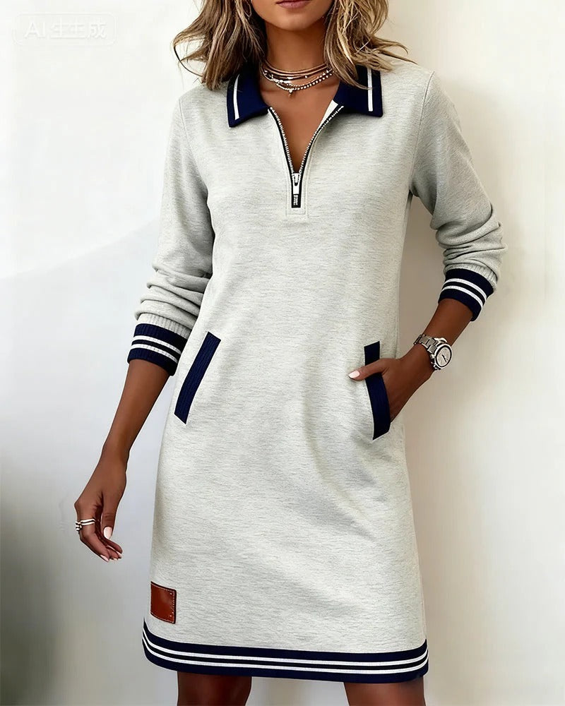 Abito Polo Midi Da Donna Con Mezza Zip E Tasche, immagine 1