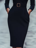 Abito Midi Aderente Da Donna Con Scollo A V E Cintura, immagine 4