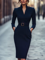 Abito Midi Aderente Da Donna Con Scollo A V E Cintura, immagine 6