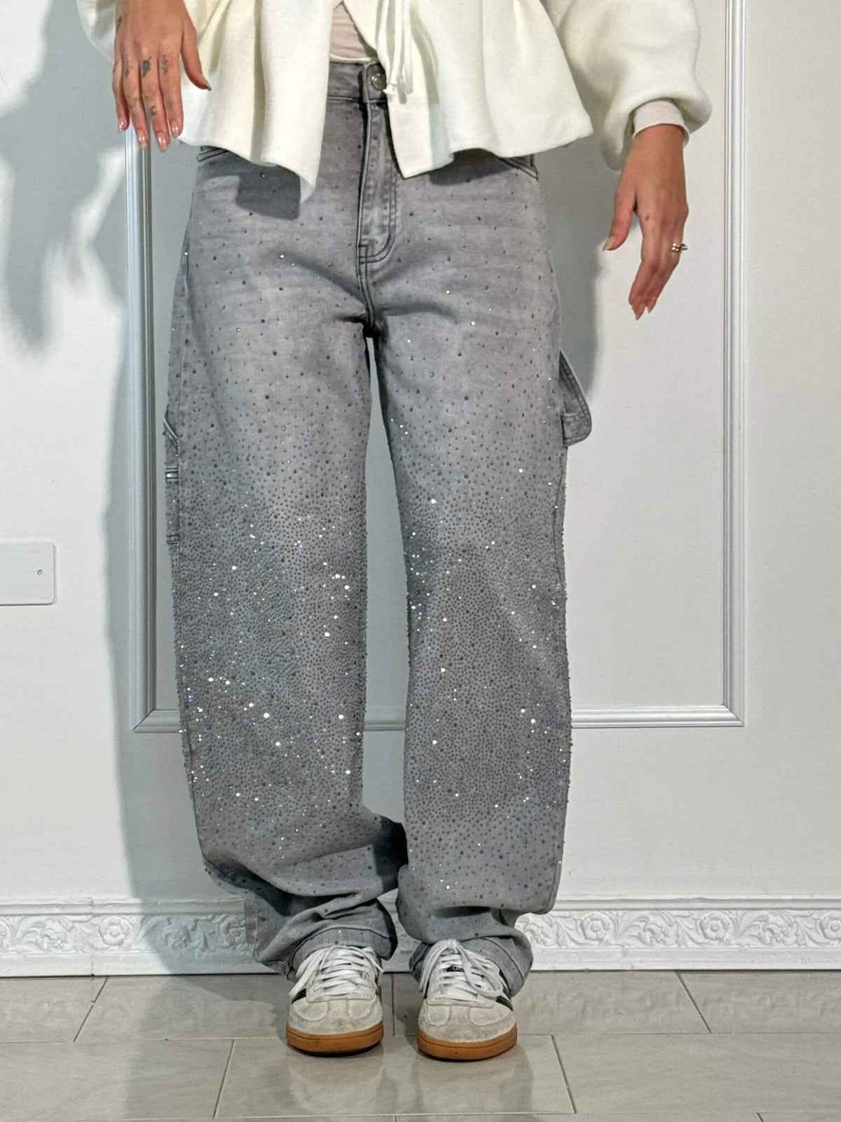 Jeans Balloon Da Donna A Gamba Larga Con Dettagli Brillanti, immagine 17