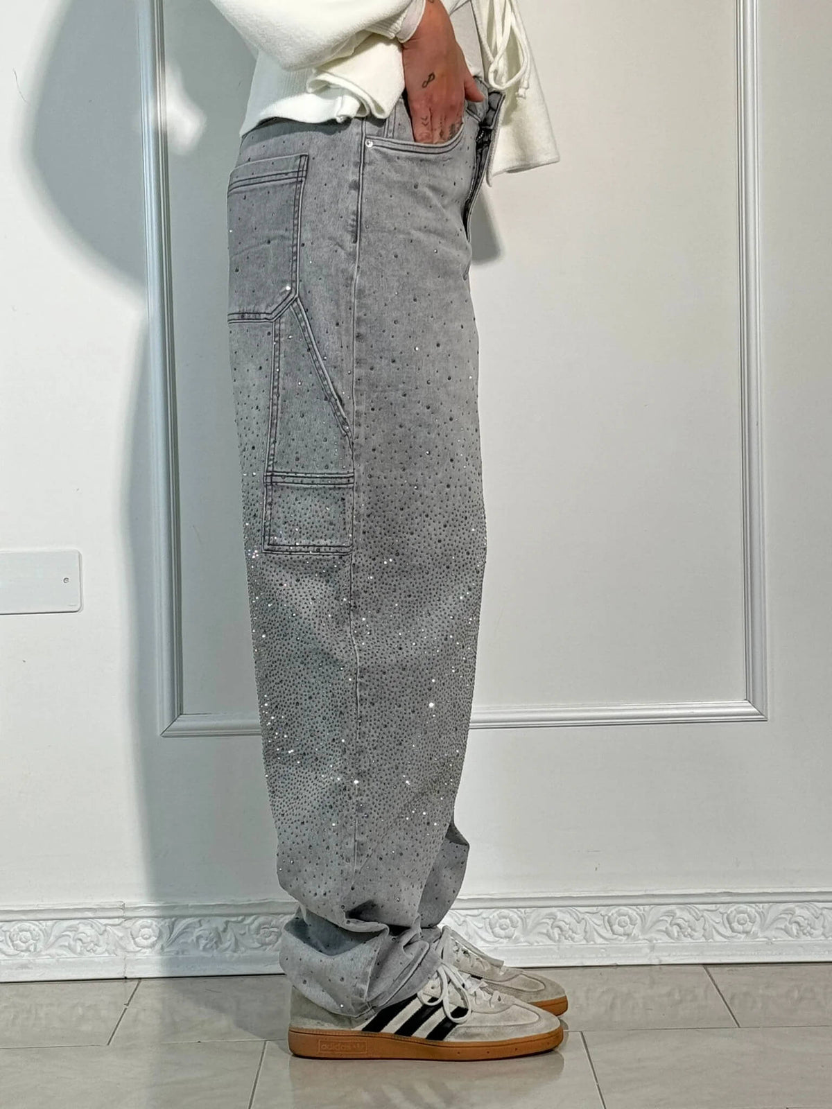 Jeans Balloon Da Donna A Gamba Larga Con Dettagli Brillanti, immagine 11