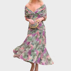 Abito Lungo Senza Spalline Da Donna Con Corpetto Drappeggiato E Gonna Fluida, immagine 1