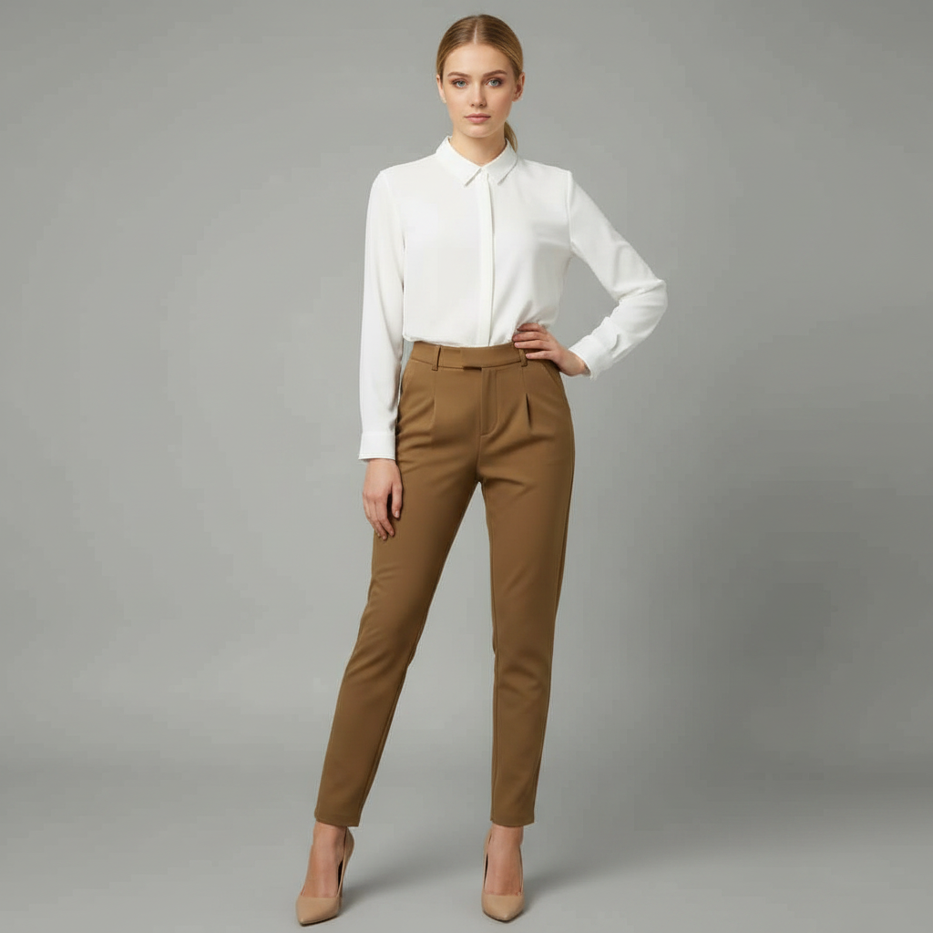 Pantaloni Eleganti Da Donna A Vita Alta Con Gamba Dritta, immagine 3