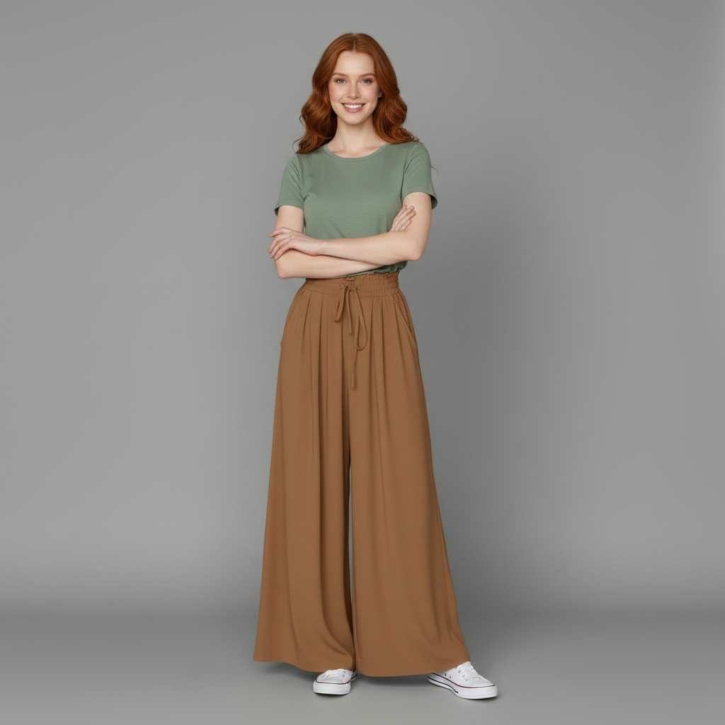 Pantaloni Eleganti Da Donna A Gamba Larga Con Vita Alta, immagine 3