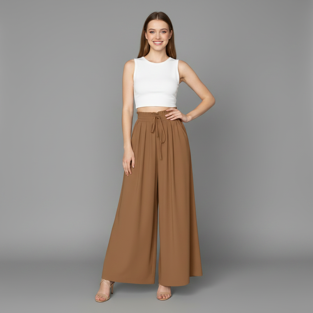 Pantaloni Eleganti Da Donna A Gamba Larga Con Vita Alta, immagine 2