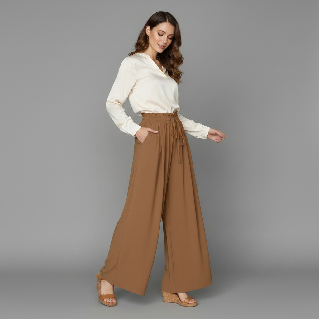 Pantaloni Eleganti Da Donna A Gamba Larga Con Vita Alta, immagine 4