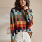 Pullover Donna | Collo Alto con Fantasia a Quadri & Comfort