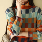 Pullover Donna | Collo Alto con Fantasia a Quadri & Comfort