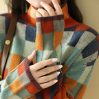 Pullover Donna | Collo Alto con Fantasia a Quadri & Comfort